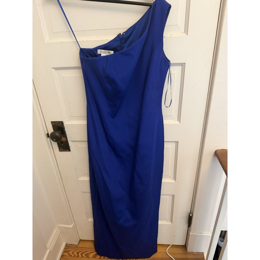 Kay Unger Women's Navy Silk One Shoulder Gown Formal Wedding Size 8